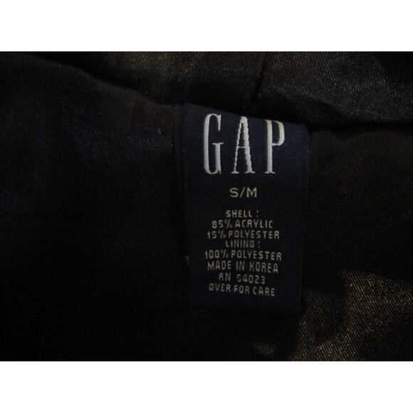 GAP Coat Black Faux Fur Jacket Hooded Vintage Front Pockets Lined Size S/M - Picture 7 of 7